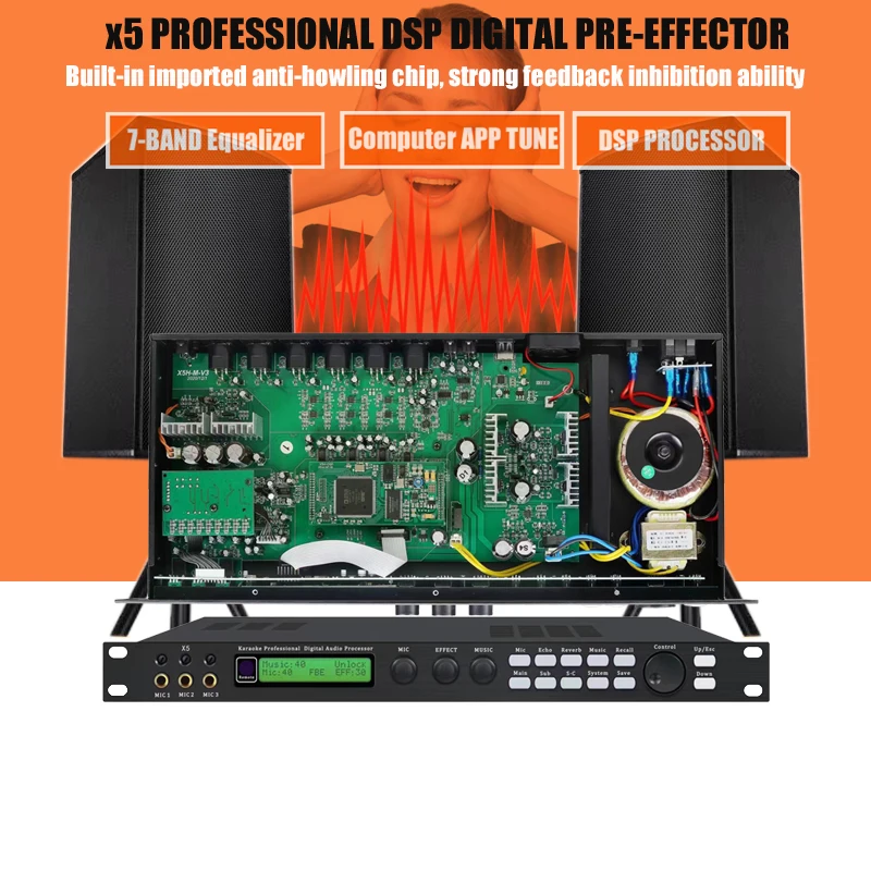 

X5 Loudspeaker Management x5 DSP System Pro Digital KTV Pre-effector Processor Professional Sound System DJ Equipment Effector
