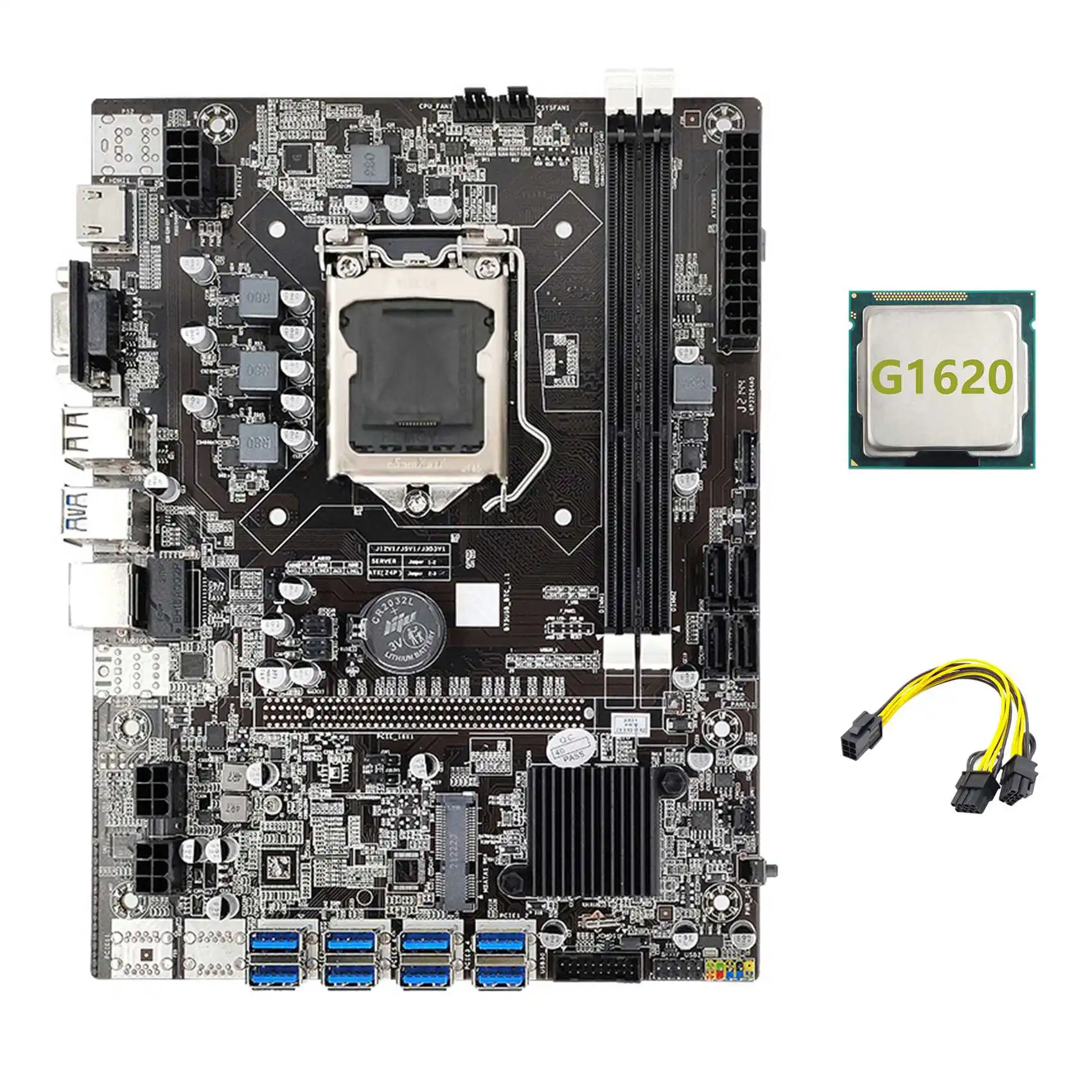 B75 ETH Mining Motherboard 8XPCIE USB Adapter+G1620 CPU+6Pin to Dual 8Pin Cable LGA1155 MSATA B75 USB Miner Motherboard