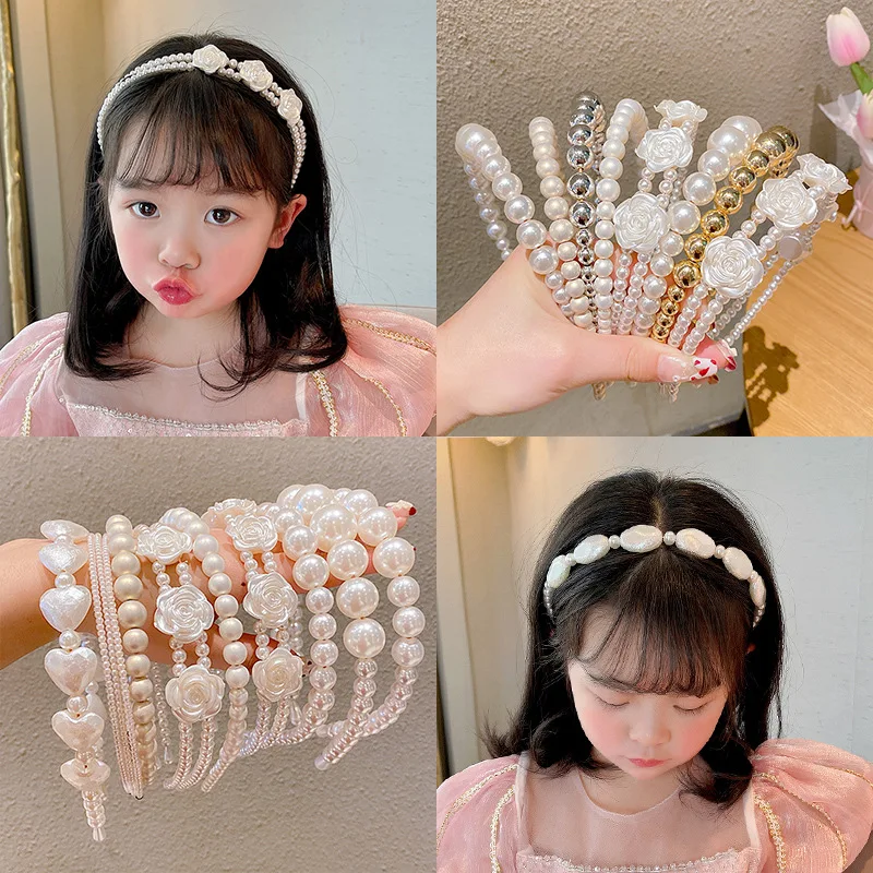 

Ins White Pearl Bow Hooked Hair Headband Wedding Sweet Princess Hooked Hair Non-slip Simple Hair Headband Girl Hair Accessories