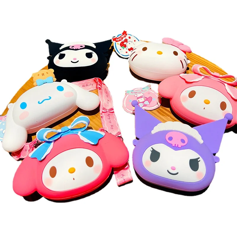 

Cartoon Silicone Messenger Bag Cinnamoroll Mymelody Creative Girlfriends Cute Coin Purse Storage Headphone Bag Ornaments
