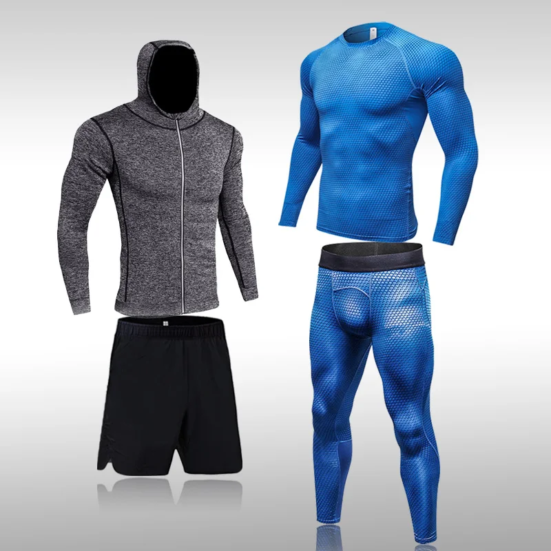 

Hooded Jacket Tracksuit Men Sweat Suit High Quality Men's Sets Clothes Quick Dry Compression T Shirt Pants Brand Men Sportsuit