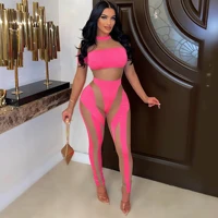 fitness women 2022 new fashion long sleeve one piece rompers sexy mesh sheer splicing bodycon jumpsuit rave party club outfits