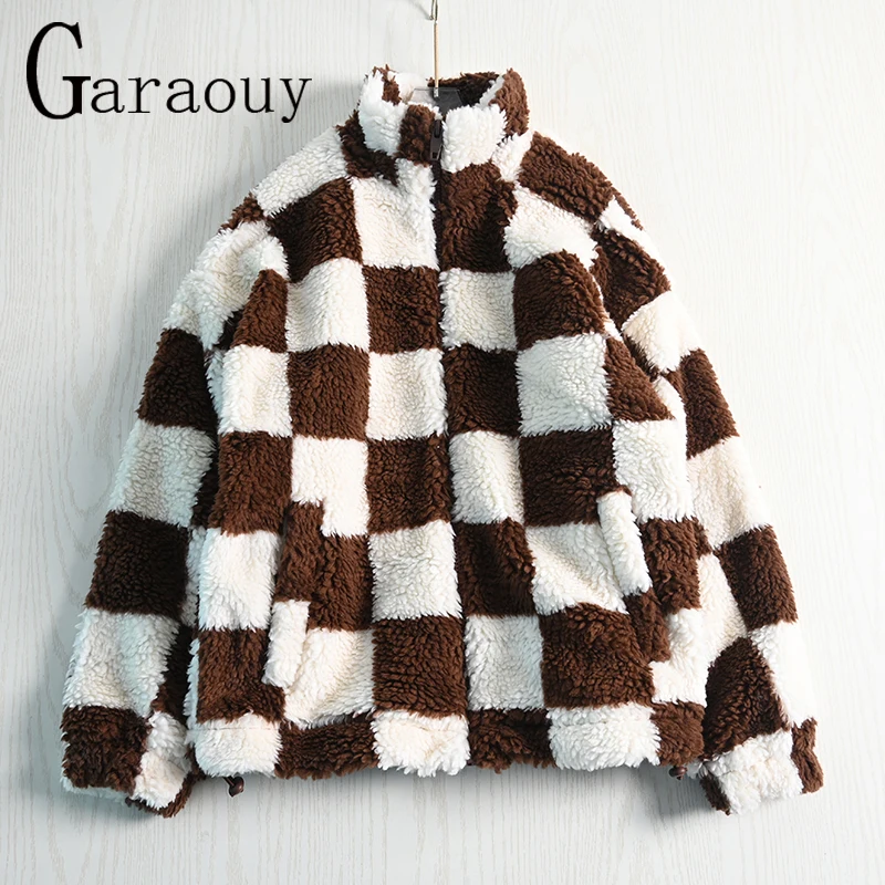 

Garaouy 2022 New American Retro Fleece Plaid Coat Men's Street Trend Wild Casual Loose Outwear Thick Warm Lamb Wool Jacket Male