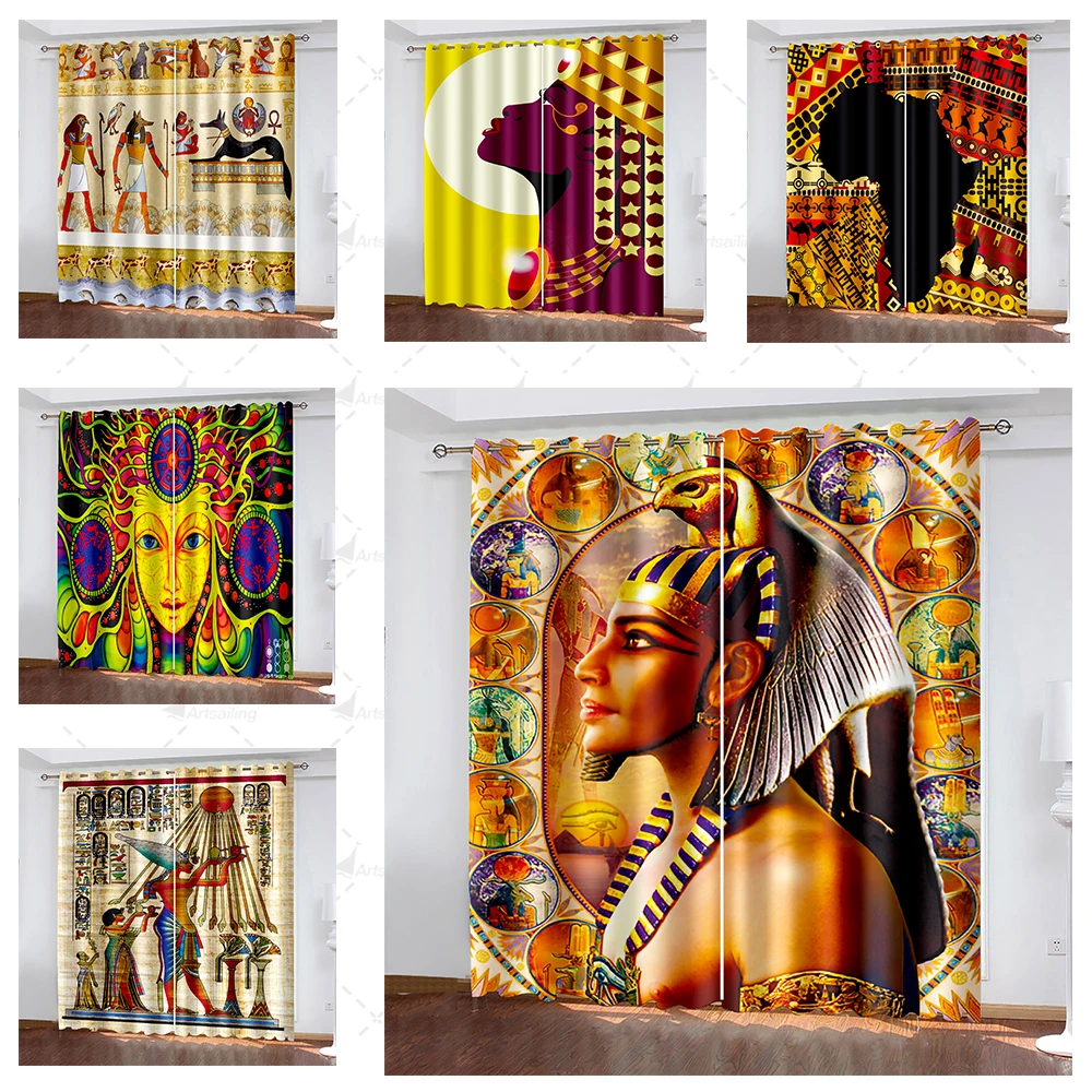 Home Textile Ancient Egyptian Blackout Curtain Ethnic Kids Teens Bedroom Shading Decorative Window Curtain for Living Room Decor