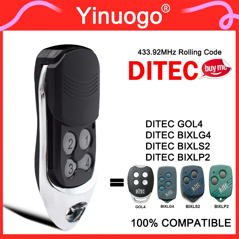 

For DITEC BIXLG4 GOL4 BIXLP2 BIXLS2 433.92MHz Rolling Code Compatible With DITEC Garage Door / Gate Remote Control Transmitter