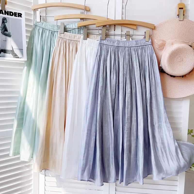 

Wasteheart New Spring Black Gray Pink Skirts Women Fashion Mid-calf Length Skirt All-match Clothing Sexy A-Line Skirts Pleated