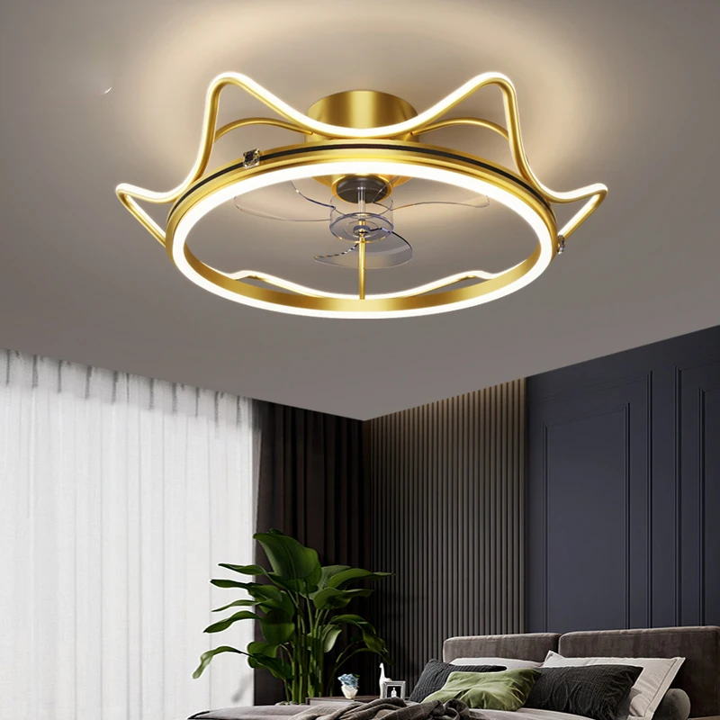 

High quality wholesale 50cm 60cm metal dimmable gold led ceiling fan light