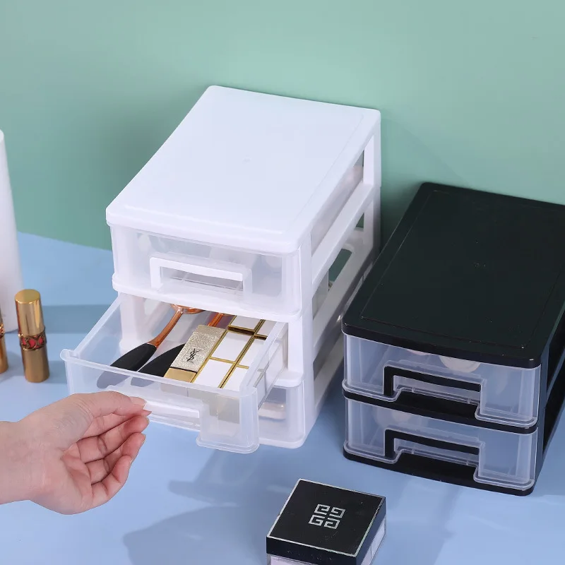 

Double Drawer Desk Storage Box Plastic File Sundries Rack Cosmetic Cabinet Storage Storage Box Desktop Makeup Office Storage Box