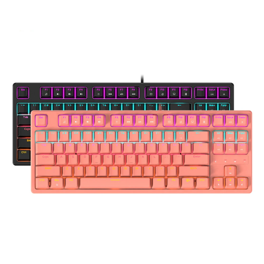 

USB Mechanical Keyboard 87 Keys Wired Mix Backlit Gaming Keyboard Support Custom Macro Programming for PC Laptop Gamers Offices