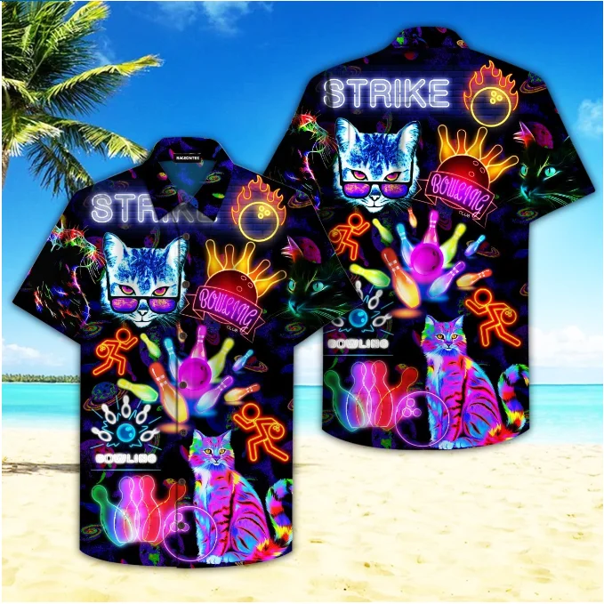 

Новинка 2023, гавайская рубашка с 3d принтом кота, кубинская стандартная Свободная рубашка с коротким рукавом в ретро стиле для мужчин и женщин 5xl