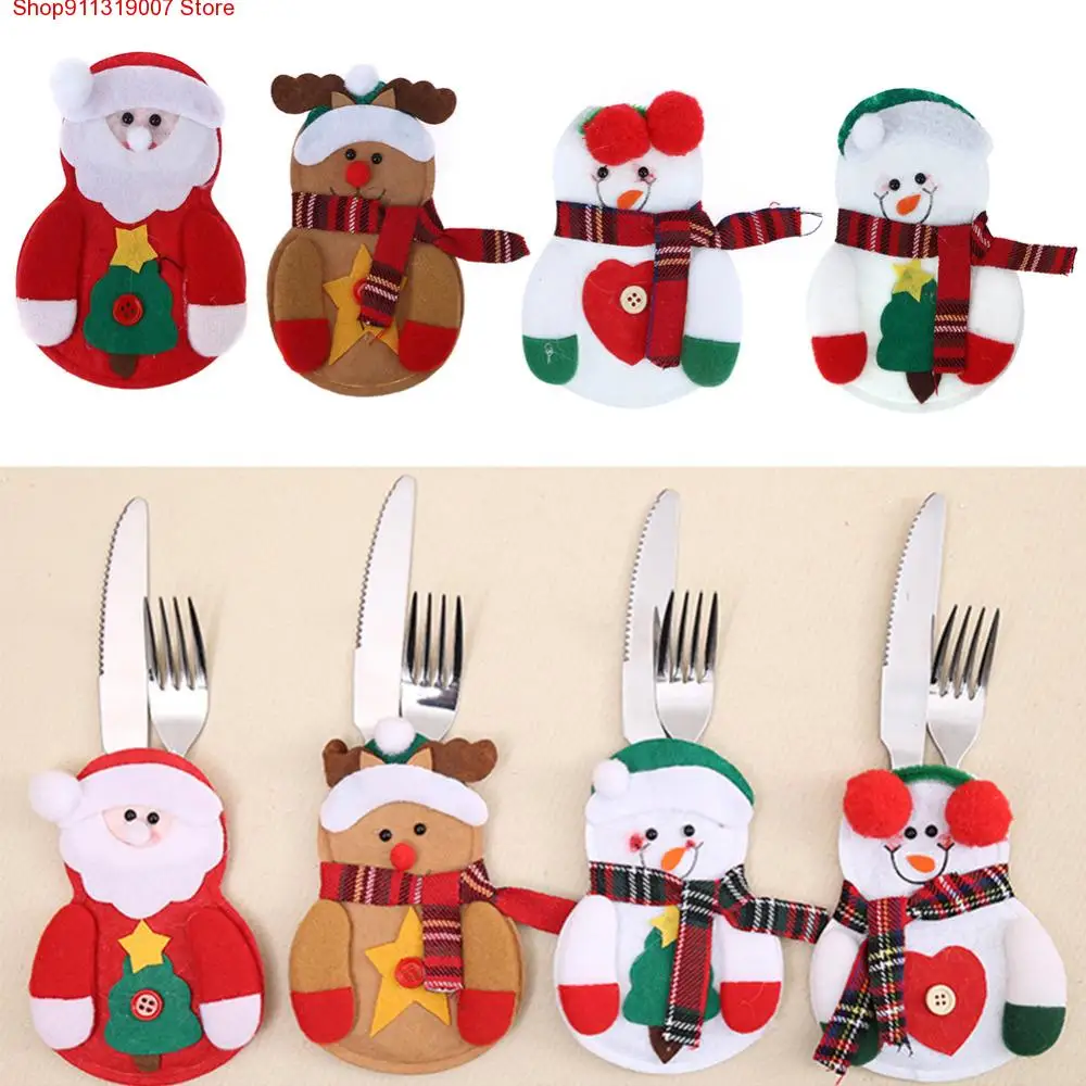 

1 PC Santa Claus Snowman Elk Style Utensil Knives Forks Holder Cutlery Bag Pouch Christmas New Year Decor Tableware Supplies