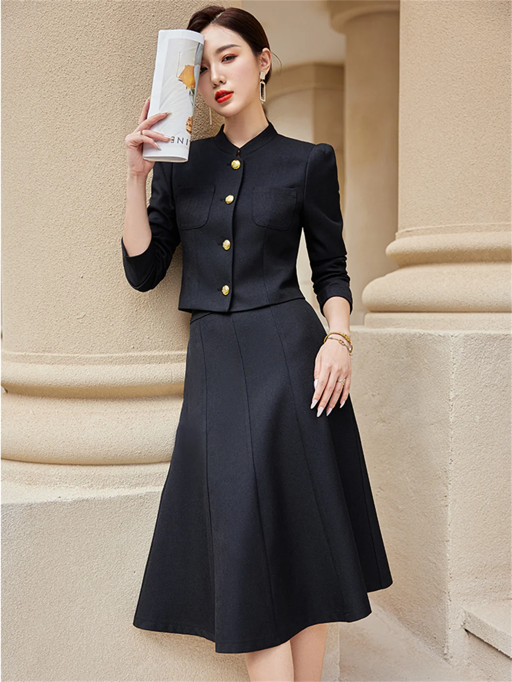 Green Women Dresses Set 2023 New in Female Casual Long Sleeve Jacket with Skirt Elegant Office Lady Formal Two Piece Skirt Suit