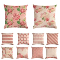 pink flower cushion cover linen pillowcase home decor cojines decorativos para sof%c3%a1 50x50cm