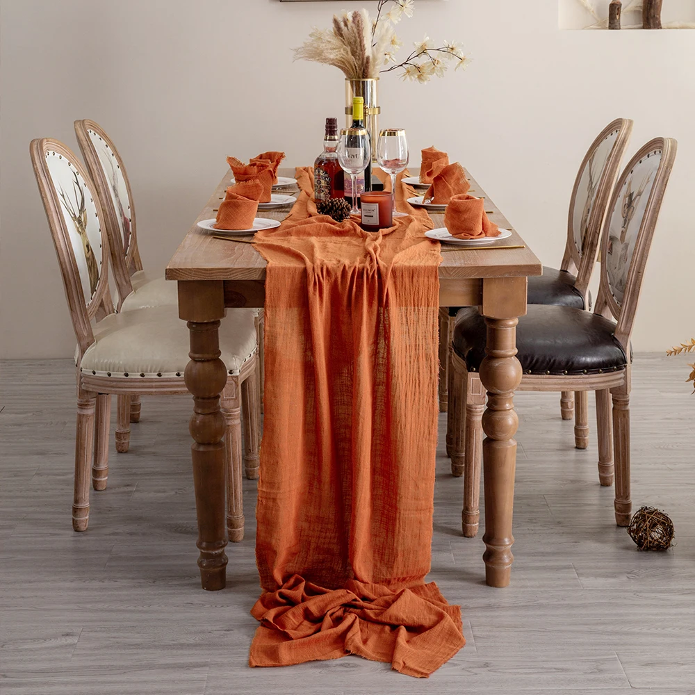 Rust Gauze Cloth Table Runner Dinner Terracotta Cotton Napki