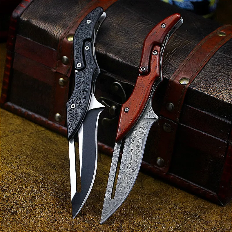 MOOM  Damascus Mechanical folding Knife Fashion D2 steel folding knife outdoor folding knife pocket knife jungle hunting knife