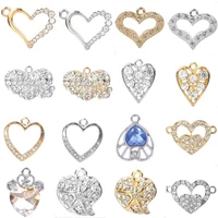 hollow hearts charm pendant necklace charms for jewelry making bulk crystal girl women accessories handmade rhinestones supplies