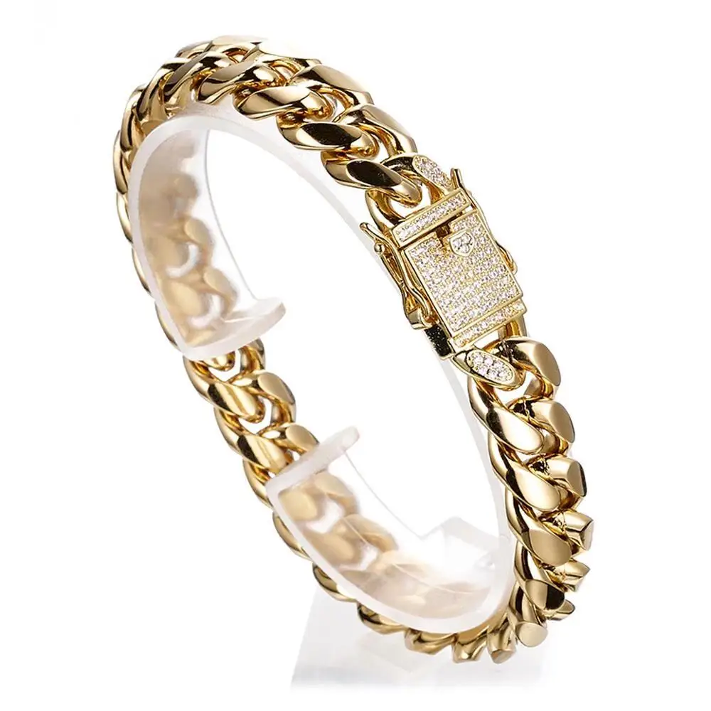 

12mm Wide Gold Color Stainless Steel Curb Cuban Link Chain Bracelet Bangle Jewelry for Men Women Birthday Gifts