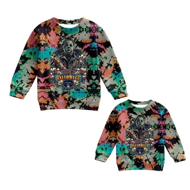 

New Halloween Sweet Dream Pattern Baby Boys Girls Raglans Clothes Ghost Tie Dye Long Sleeve Kids T-shirt