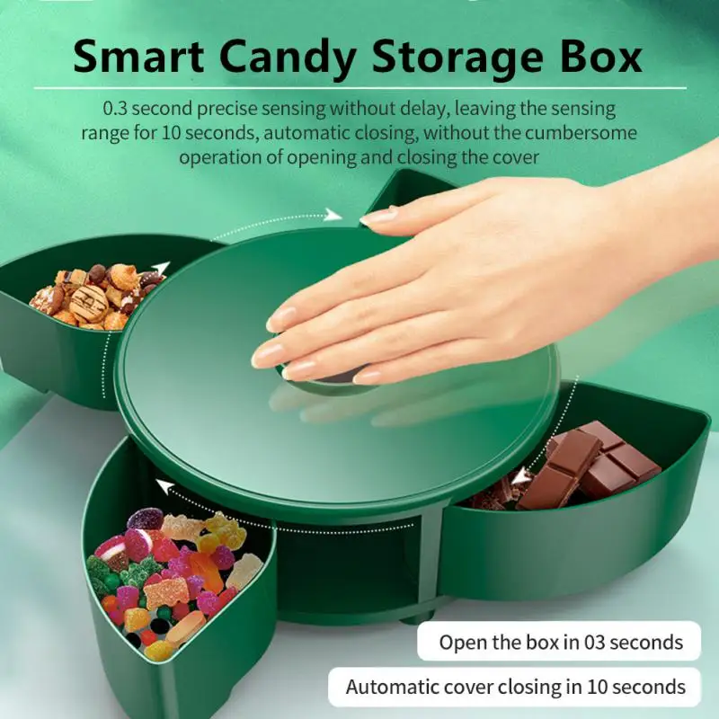 

New Smart Induction Rotating Petal Candy Box Plastic Snack Tray Case Nut Storage Box Rotation Dried Fruit Plate Wedding Gift Box