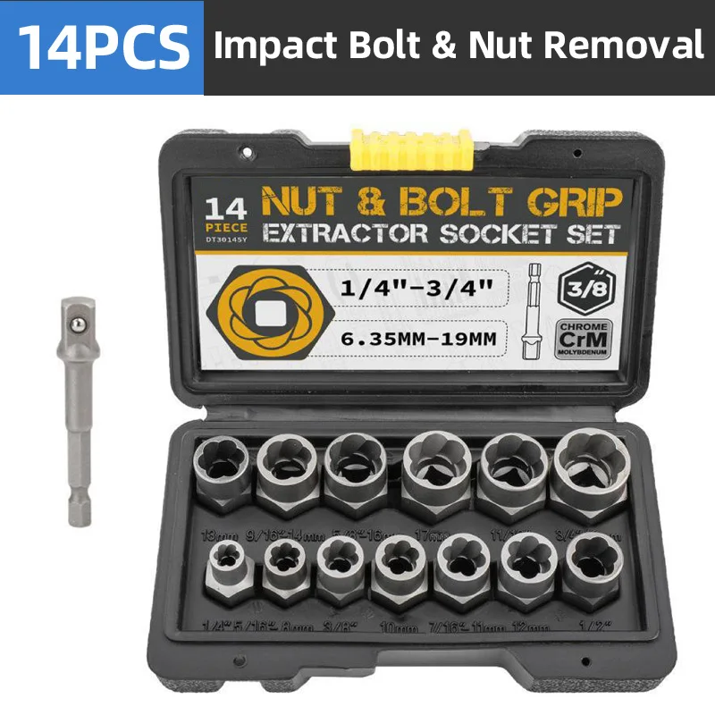 

Удаляет поврежденные ударные гайки и болты набор инструментов для извлечения ржавчины набор инструментов для удаления поврежденных болтов и гаек набор гнезд для извлечения болтов