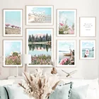 Розовый цветок Дейзи море пляж лодка Цитата плакат в скандинавском стиле принты скандинавские стены Искусство холст картины для декора гостиной
