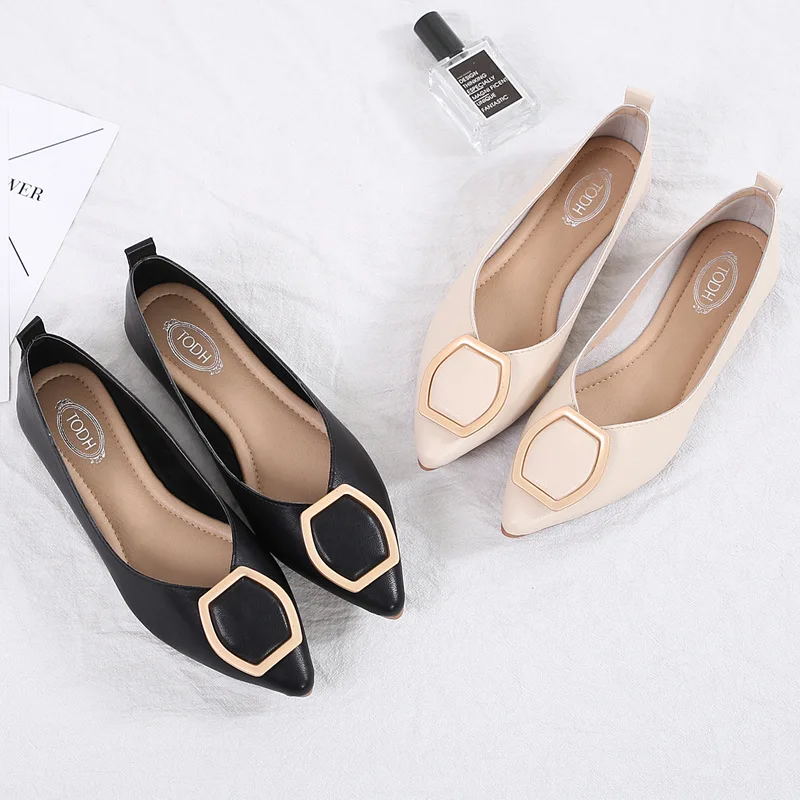 

Korean Women Soft Roll-up Shoes Woman Microfiber Pointy Comfy Pregnant Ballerinas Metal Buckle Moccasins Femme Flats Espadrilles