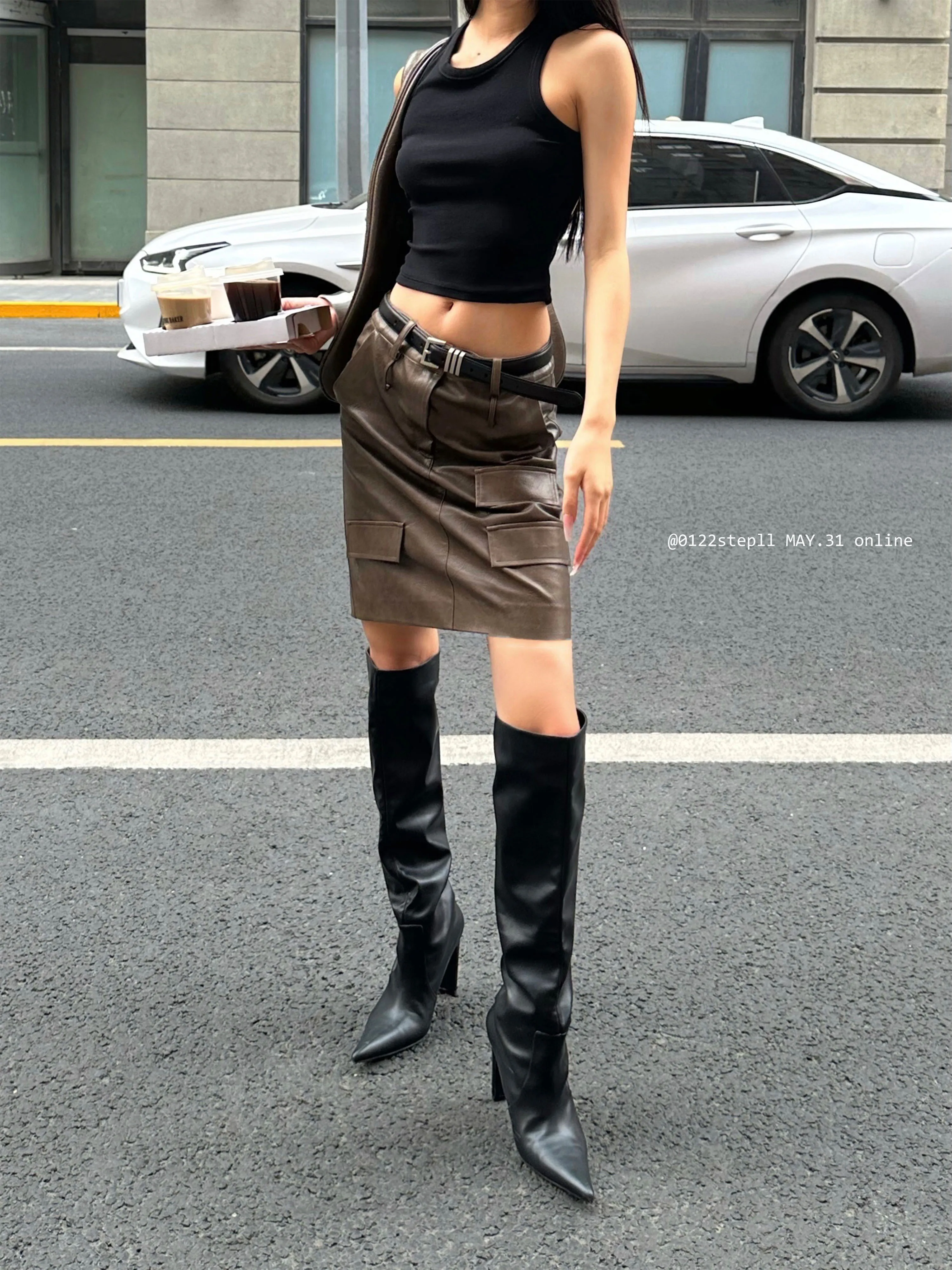 022stepll Functional Deconstruction Short Low Waist Skirt Women's Retro Senior Brown Sling Tube Top Set#