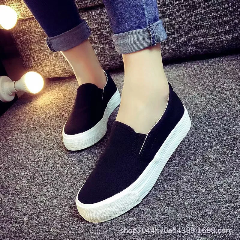 2023 Female Spring Autumn One Pedal Thick-Soled Sponge Cake Low-Top Casual Canvas Shoes Women's Platform Sneakers