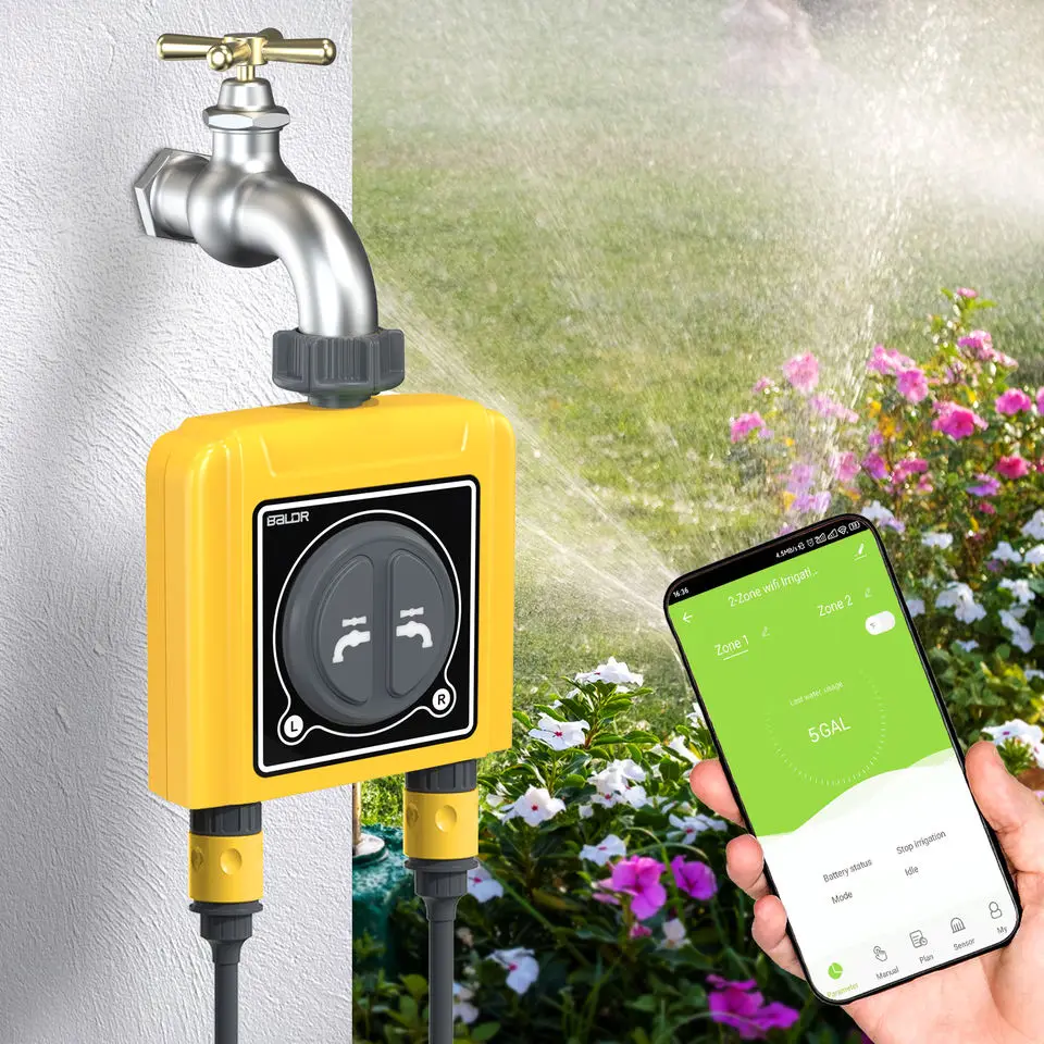 2 Zones Tuya WIFI Smart Home Garden Automatic Watering Timer Rain Sensor Irrigation Controller