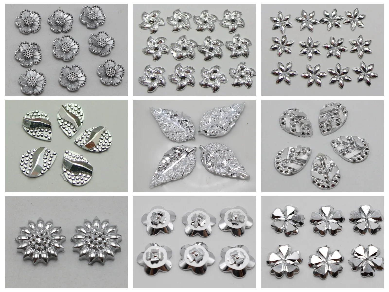 

Craft DIY 200 Silver-plate Flatback Acrylic Glitter Wave Rhinestone Cabochons