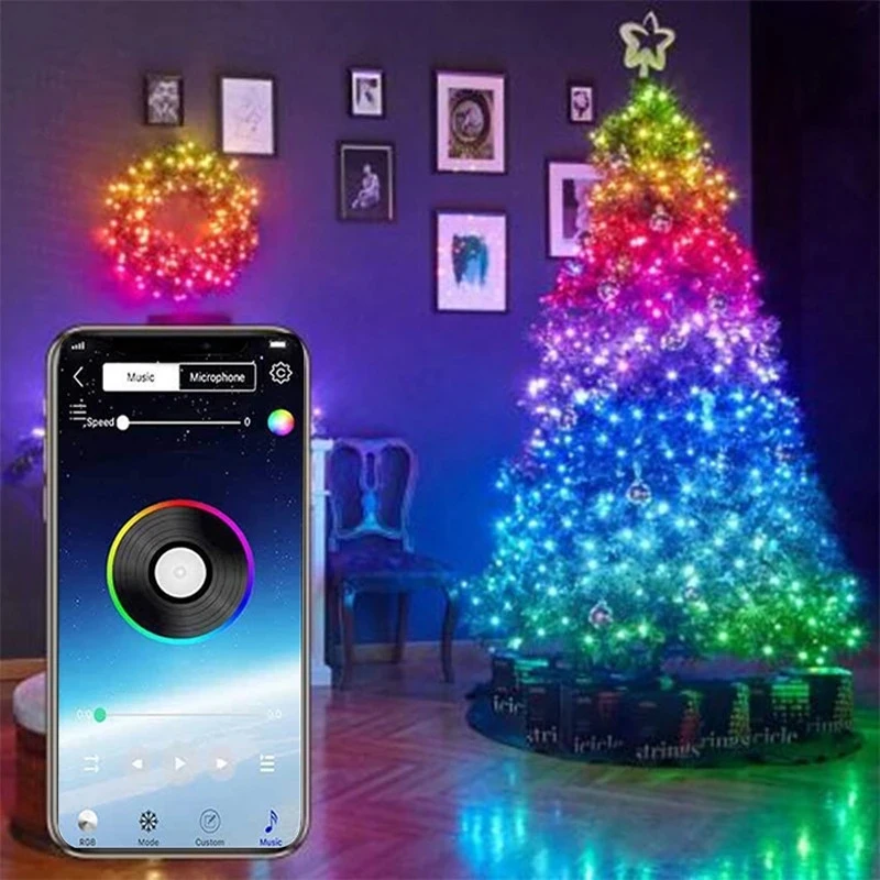 RGB Christmas Fairy Lights Bluetooth App Control USB Light 5M/10M Waterproof Garland LED String Light Home Party Outdoor Decor