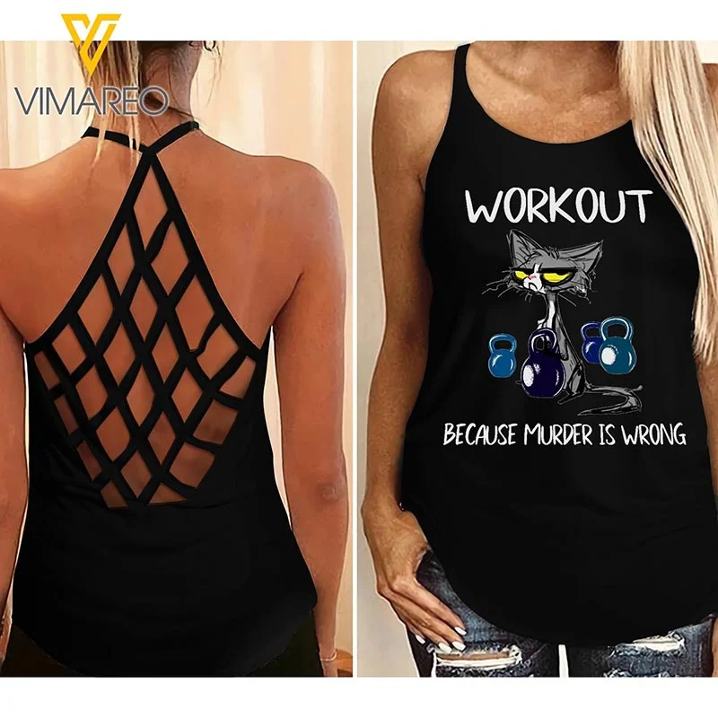 

Women's 3D Print Workout Cat Criss-cross Tank Top Tank Tops Ladies Casual Sleeveless Tops Summer Vest Shirts Sexy Top Plus Size