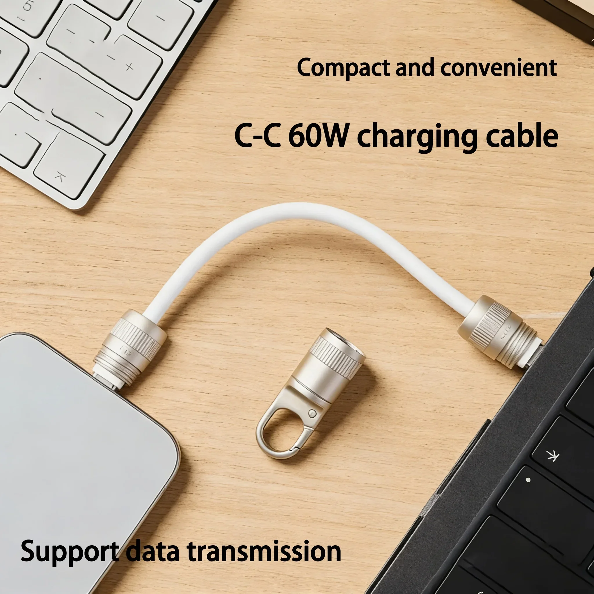 Фото Короткий кабель USB-C на USB-C для быстрой зарядки 60 Вт, брелок-кабель для зарядки ноутбуков и планшетов, Type-C на Type-C для iPhone Pro №2