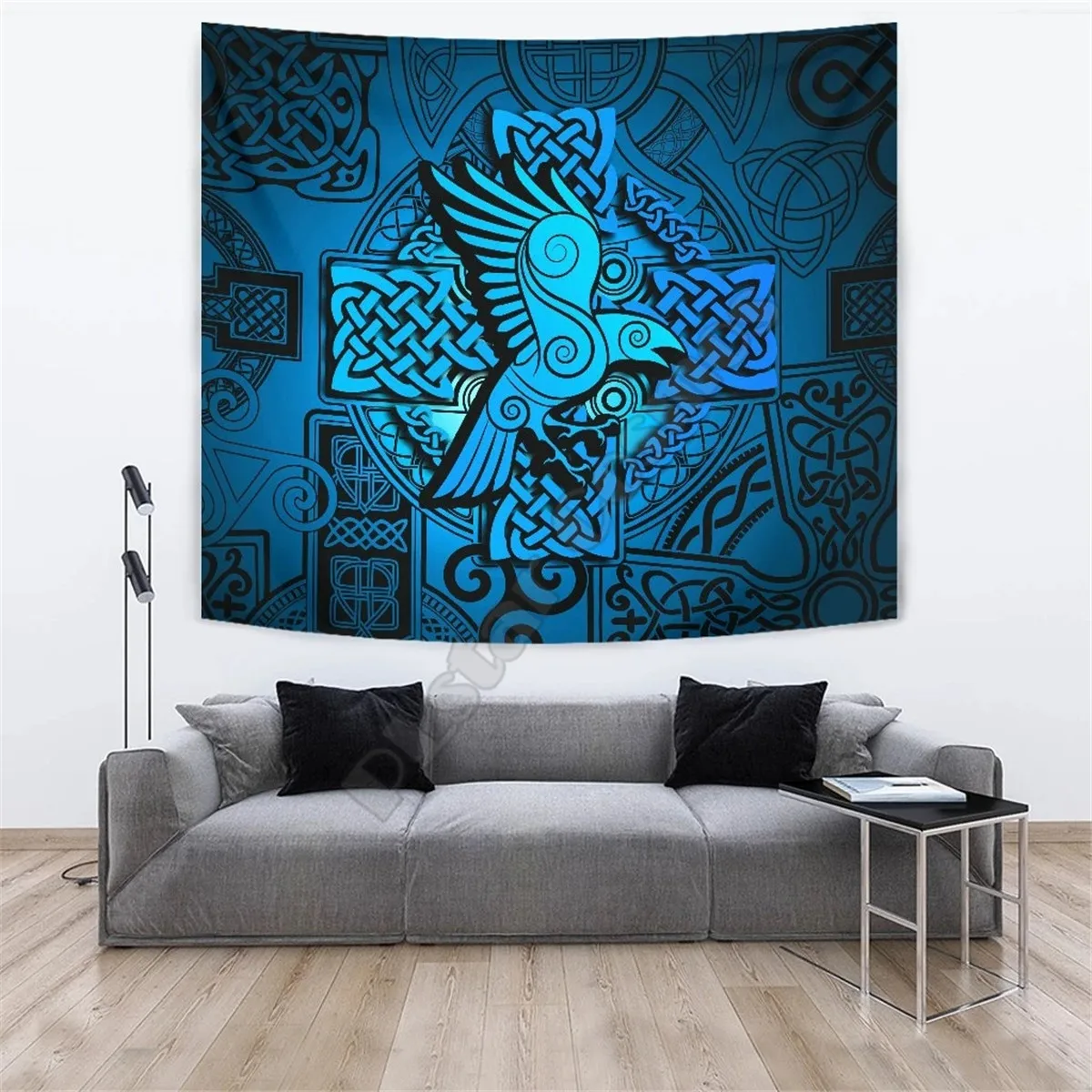 

Viking Style Tapestry - Raven Odin Celtic Cyan 3D Printed Wall Tapestry Rectangular Home Decor Wall Hanging Home Decoration