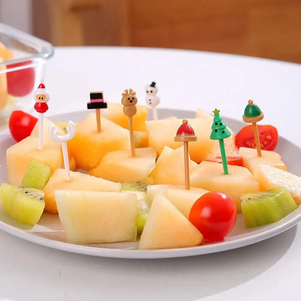 

8Pcs Christmas Fruit Picks Cartoon Shape Design Adorable Fun Colorful Reusable Fruit Forks Home Supplies