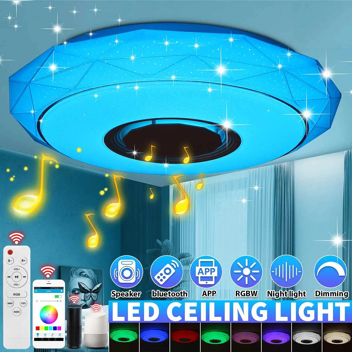 

500 Вт WIFI музыкальный потолочный светильник APP bluetooth RGB с регулируемой яркостью музыкальный светильник для дома спальни умный светодиодный по...