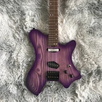 Portable headless electric guitar travel guitar, ASH body, purple color round head stainless steel wire, free delivery.