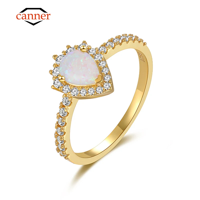 

CANNER Fashion 925 Sterling Silver Gold Color Zircon Opal Rings for Women Engagement Wedding Finger Ring Fine Jewelry Anillos