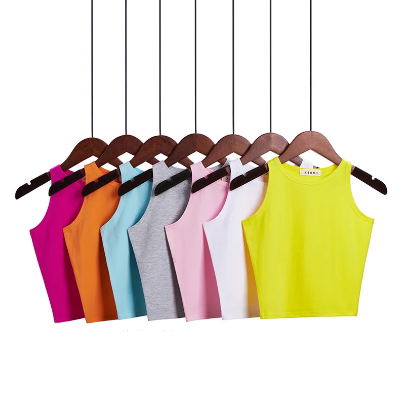 

Fashion 2023 New Women Sexy Cotton Crop Top Crop Bustier Multicolor Sleeveless Cropped Blusas Vest Tank Top Camisole 14 Colors