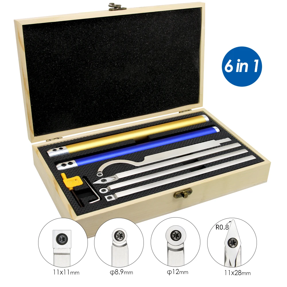 Wood Turning Tools Set Woodworking Chisel Carbide Changing Plates Cutter Stainless Steel Bar Aluminium Handle Wood Storage Box