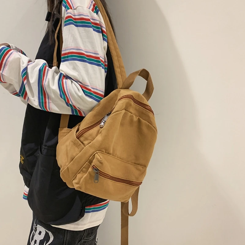 

Маленький холщовый винтажный рюкзак, новый простой унисекс, для женщин и мужчин, сумки для девочек-подростков, Молодежный Однотонный женский мини-рюкзак