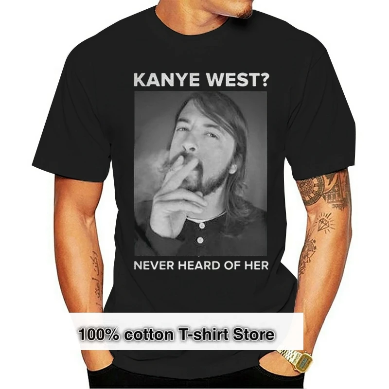 Camiseta negra de Tony Grohl Kanye West Never Heard Of Her, ropa de calle