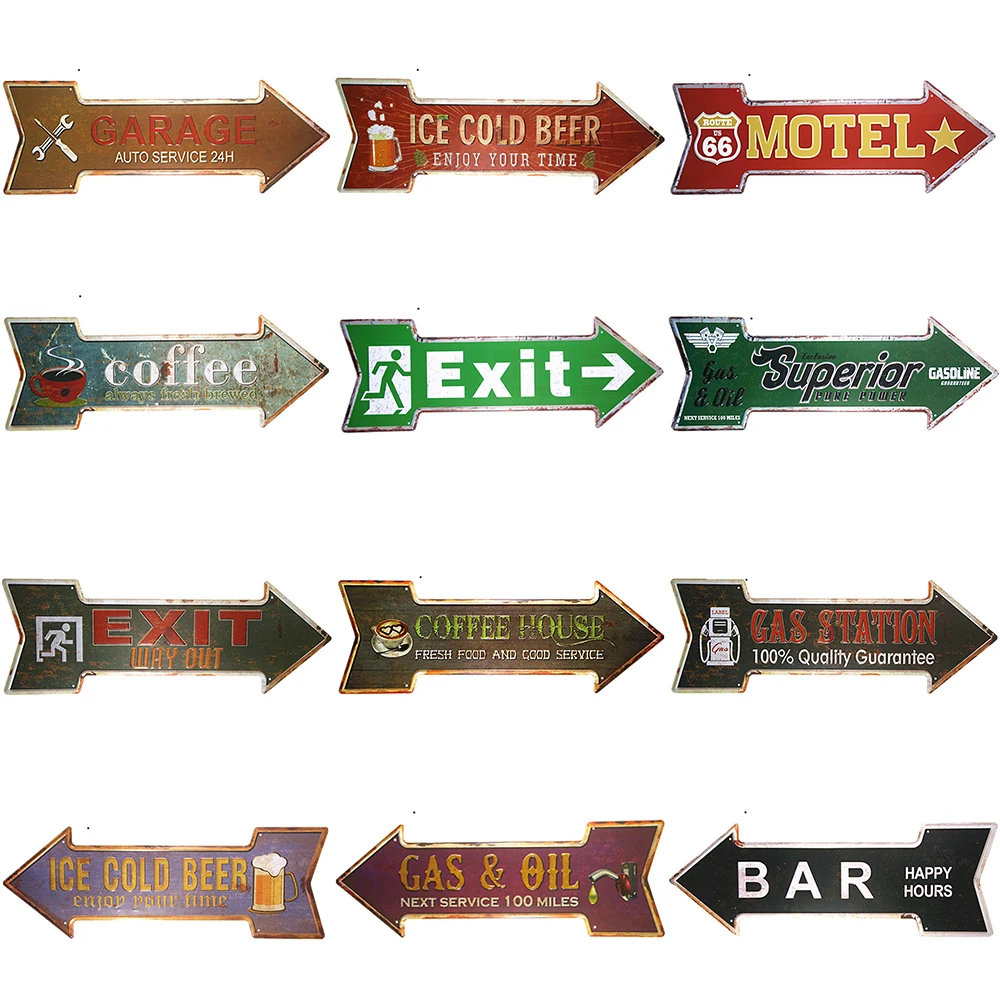 

Welcome Exit Way Out Arrow Irregular Garage Signs Plaque Metal Vintage Wall Home Kitchen Restaurant Decor 42X10CM