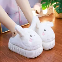 White Rabbit Platform Slippers Women's Fur Mules Shoes For Home Slides Woman High Heel Slipper Female Bunny Ears Thick Slippers