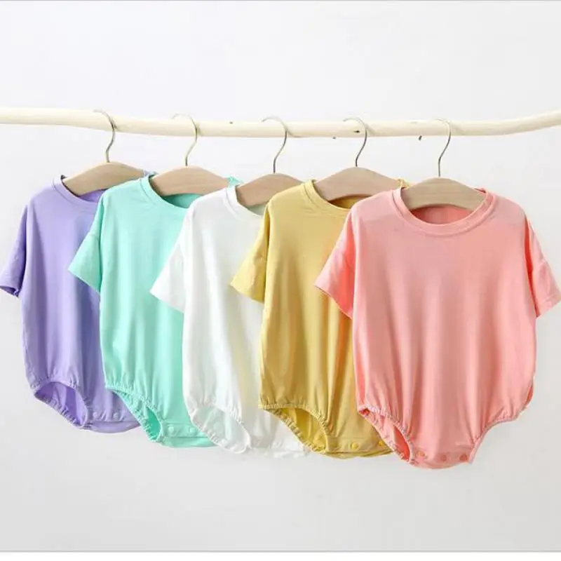 

Infant Boys And Girls Summer Short-sleeved Jumpsuit Thin Triangle Romper Unisex Newborn Baby Clothing Solid Color Pure Cotton