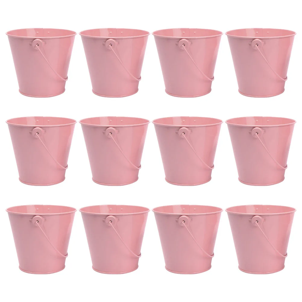 

12pcs Handle Bucket Simple Bucket Metal Flower Planter Photo Prop Metal Succulents Flower Pot