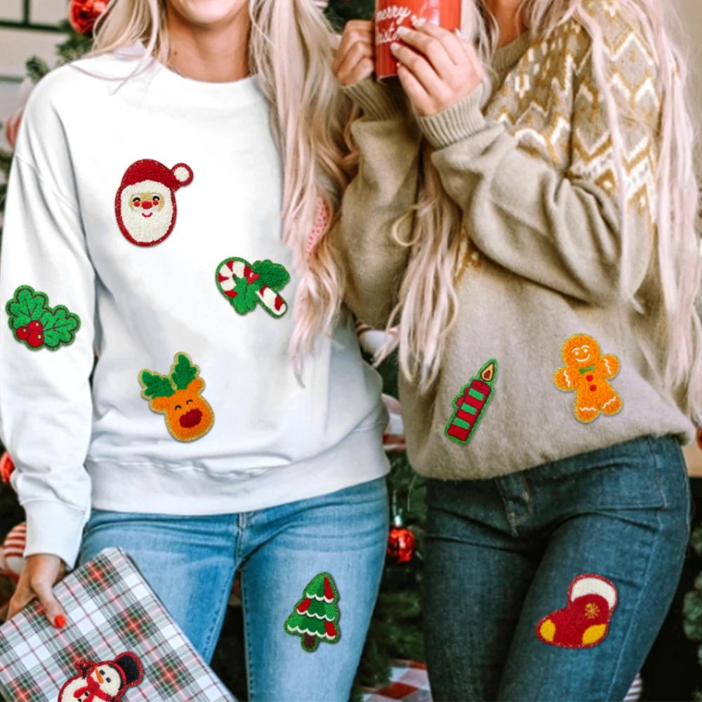 15 шт. рождественское полотенце нашивка из ткани с вышивкой праздничные подарки