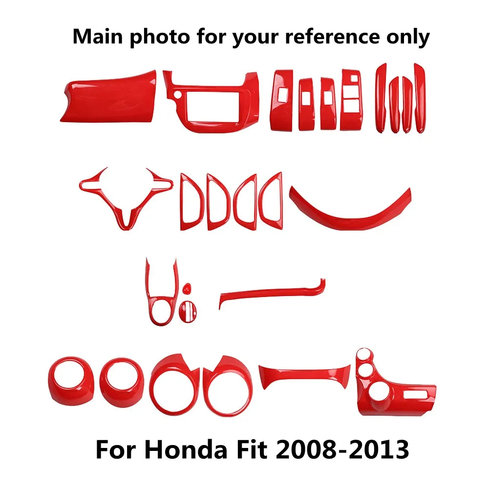 

Red Car Interior Styling Outlet Door Handle Window Control Gear Panel Sticker Cover for Honda Fit 2008 2009 2010 2011 2012 2013