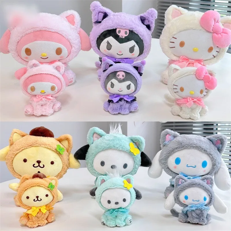 

Hello Kitty Become A Cat Keychain Sanrio 10/20Cm Kuromi Cinnamoroll My Melody Plush Doll Toy Kawaii Anime Toys Gifts