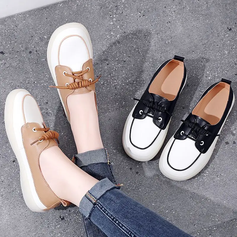 JIANBUDAN Spring Outdoor Casual shoes Women's Flat Loafers Soft soles Comfortable Mixed Colors Shallow shoes Autumn Flats